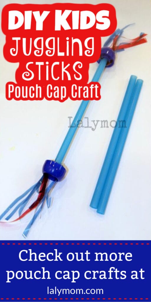 DIY Juggling Sticks for kids made from straws and applesauce pouch caps