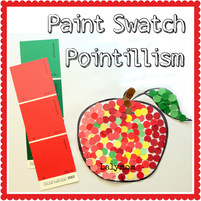 Pointillism for Kids Art Project Using Paint Swatches from Lalymom