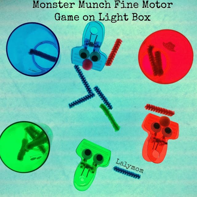 Monster Munch Fine Motor Game for Kids on Light Box from Lalymom