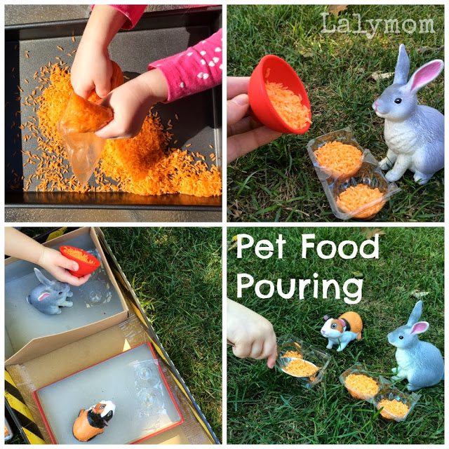 Pouring and Spooning Activities for Kids Using Pretend Pet Food from Lalymom