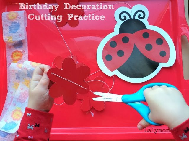 Leftover Birthday Decorations for Cutting Practice from Lalymom