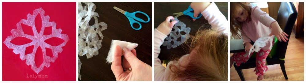 Dryer Sheet Snowflakes for Scissors Skills Practice from Lalymom