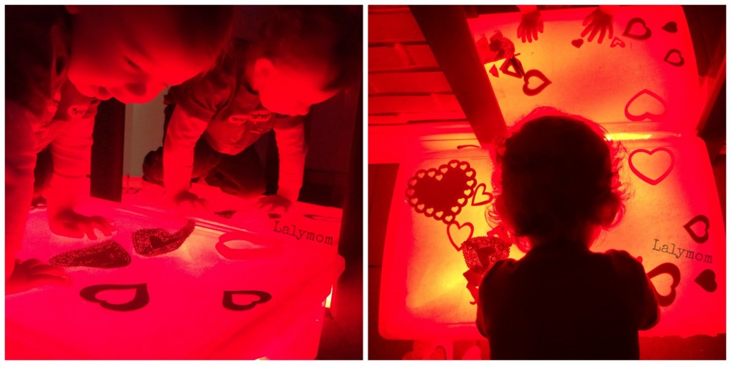 Learning the color red and heart shapes Light Table Activities for kids from Lalymom