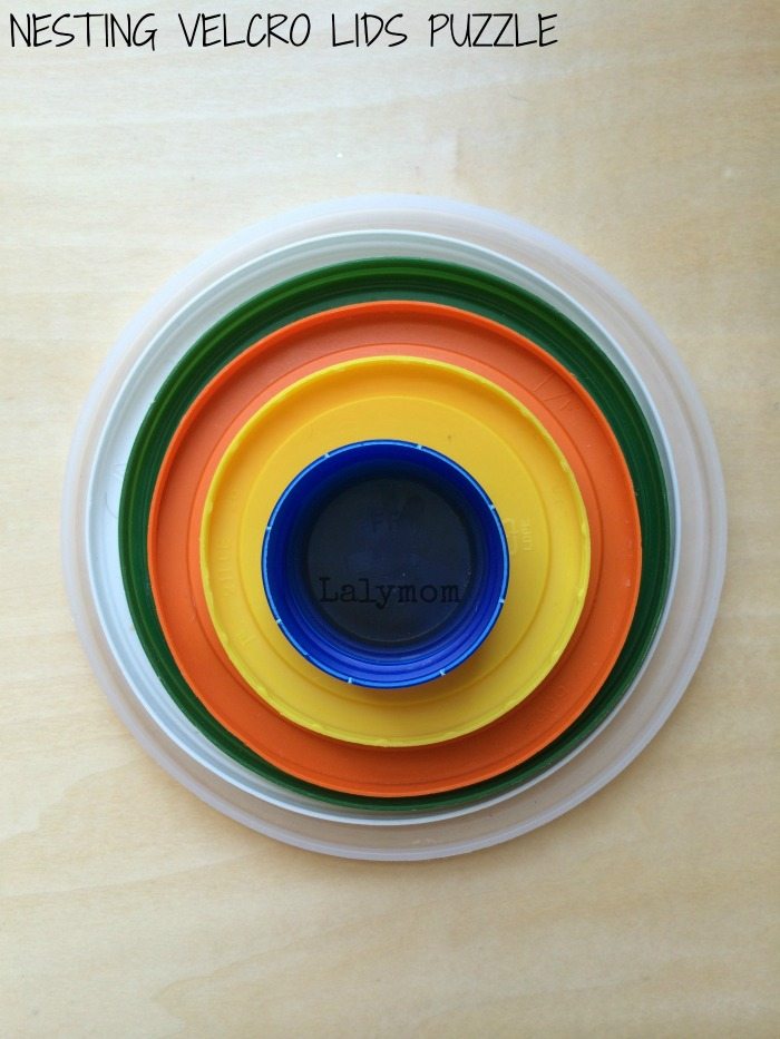 Nesting Velcro Lids Puzzle Fine Motor Activity for Toddlers from Lalymom #SmartMarch #OccupationalTherapy #OT