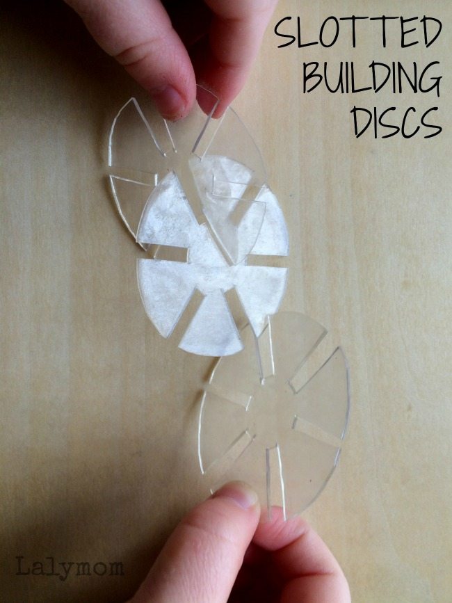 How to Make Slotted Building Discs Preschool Manipulatives Using #6 Plastic Shrinky Dinks from Lalymom