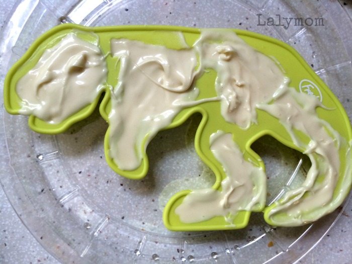 Bakers White Chocolate in Silicon Candy Molds for Dinosaur Excavation Dessert from Lalymom