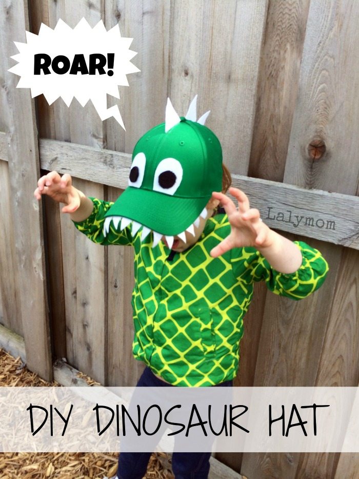 DIY Dinosaur Hat for Kids- This awesome dinosaur craft for preschoolers uses cutting and gluing skills to turn a plain hat into a fun hand made dino hat! From Lalymom
