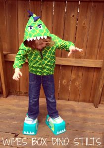 Dinosaur Activities for Preschoolers - DIY Dinosaur Feet Stilts for Gross Motor Skills Development from Lalymom