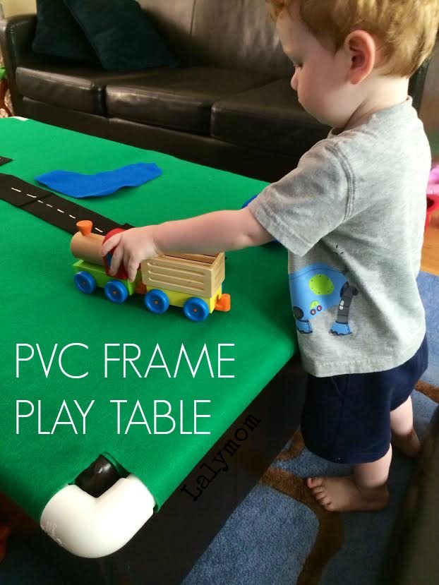 DIY PVC Frame Play Table - Portable, storable, slides or folds away! On Lalymom.com