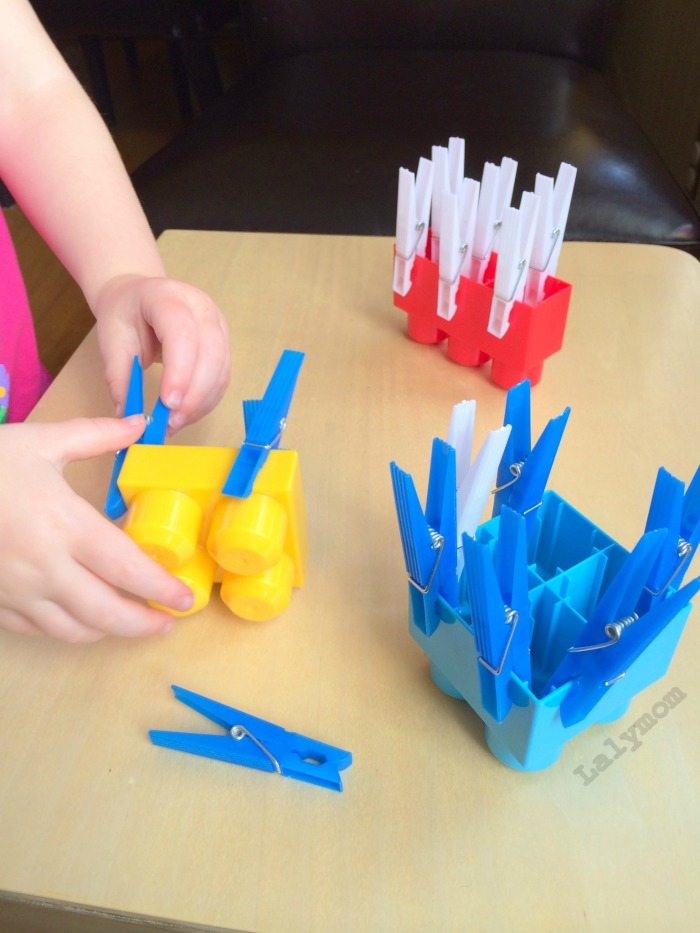 20 Easy Fine Motor Activities Using Clothespins- Clothespins and Mega Blocks on Lalymom.com