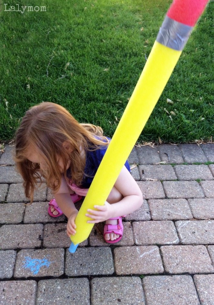 Awesome and Easy Pool Noodle Pencil on Lalymom.com. Perfect Back to School Party Craft or Funny Teacher Gift!