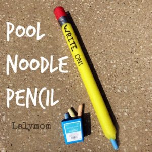 Cool Back to School Craft Alert! Pool Noodle Pencil on Lalymom.com. Perfect craft for any Back to School Party or Funny Teacher Gift