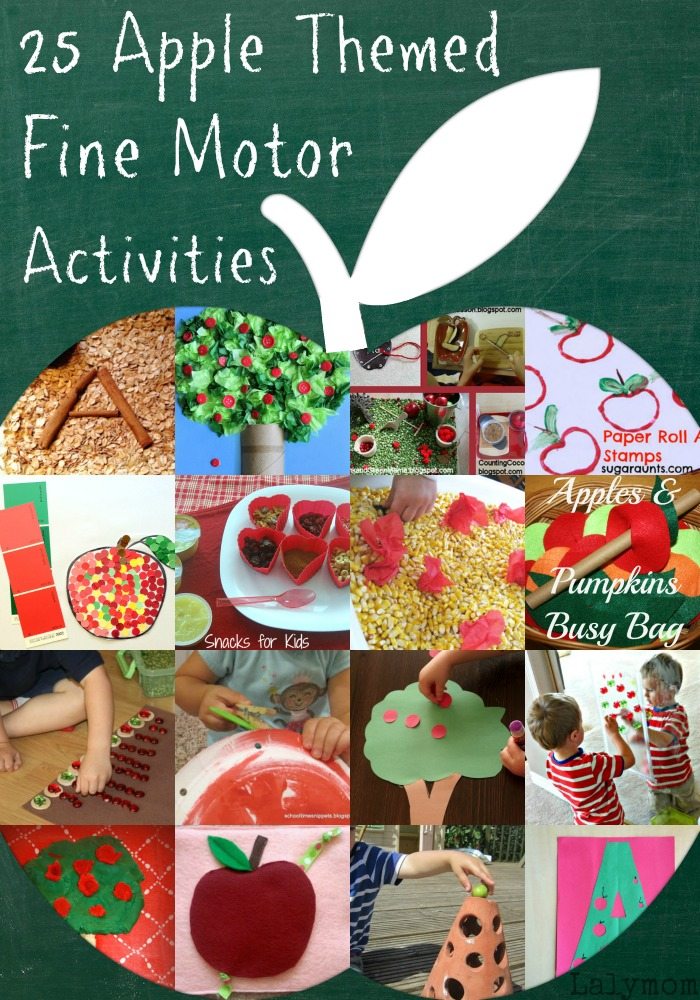 25 Fun Apple Themed Fine Motor Activities for toddlers, preschoolers and school aged kids on Lalymom.com #OT #EarlyEd #KBN