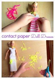 Contact Paper Doll Dresses for Barbie and other figures. Great pretend play and fine motor skills practice! What Barbie lover would not love this!