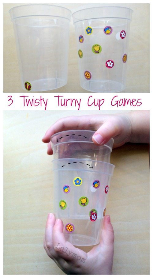 Three Twisty Turny DIY Cups Games - Awesome for bilateral coordination, visual scanning and fine motor skills! So simple!