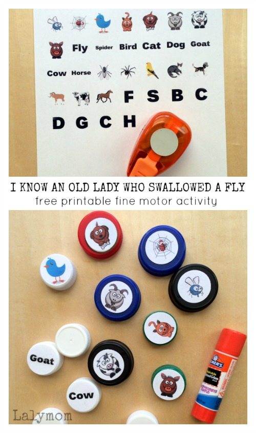 Free Printable Kids Activity for There Was an Old Lady Who Swallowed a Fly on Lalymom.com - fun fine motor activity!