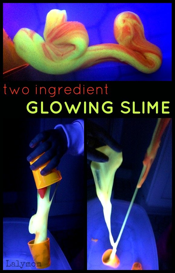 Glowing Slime - Make this play recipe with only two ingredients and watch it glow! Fun kids science activity from Lalymom.com - This looks so fun!