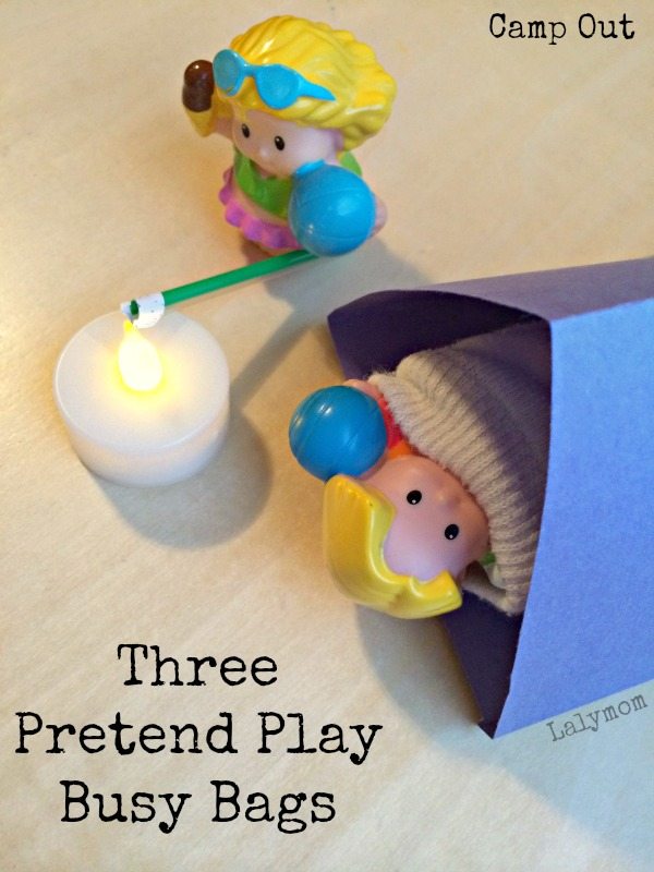 Three Pretend Play Busy Bag Ideas for Kids - Camp out busy bag on Lalymom.com- soo cute!