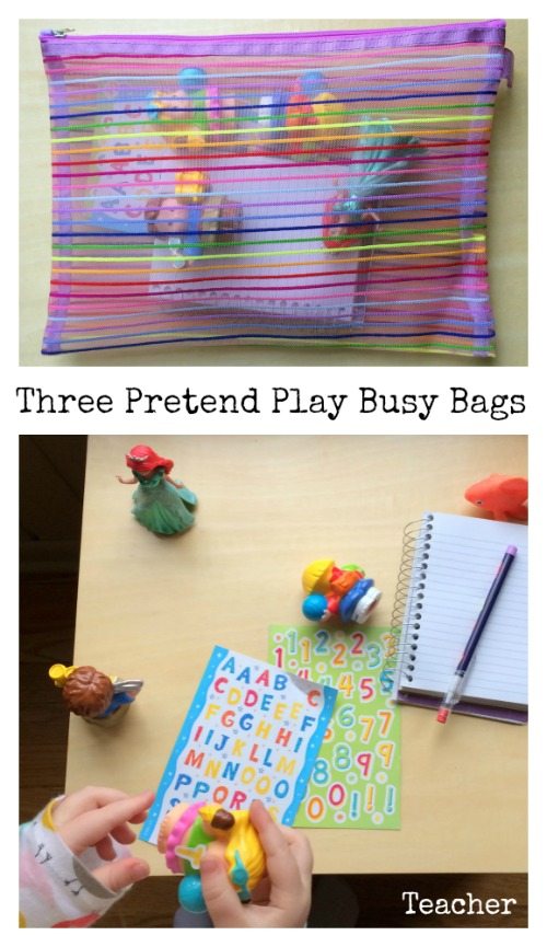Three Pretend Play Busy Bags for Preschoolers - Teacher Busy Bags - what a cute kids activity - my kids love playing school!