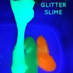 Two Ingredient Glowing Slime - Simple play recipe that shows how to make glitter glow-in-the-dark slime. NOT taste-safe but very cool and fun for preschoolers - on Lalymom.com - cool kids science activity!