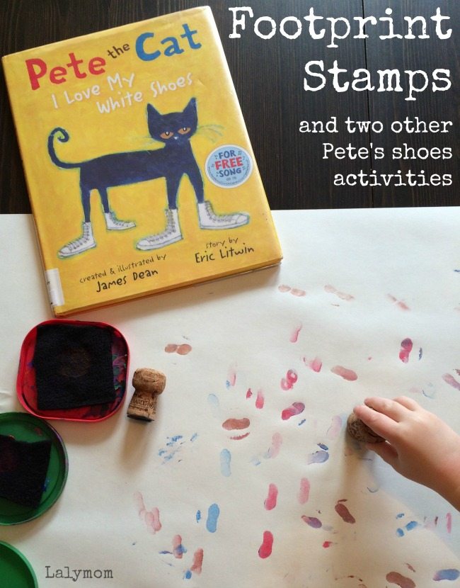 3 Pete the Cat Shoes Activities for Preschoolers and Toddlers on Lalymom.com - I love my White Shoes Footprint Stamping - my kids LOVE this book, so fun!