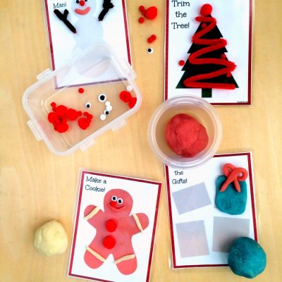 Free Printable Christmas Themed Playdough and Activity Cards for Kids on Lalymom.com - Cute holiday busy bag idea!