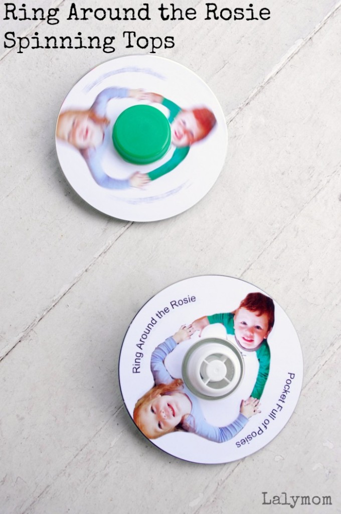 Ring Around the Rosie Craft - DIY Custom Photo CD Spinning Tops on Lalymom - how adorable are these!