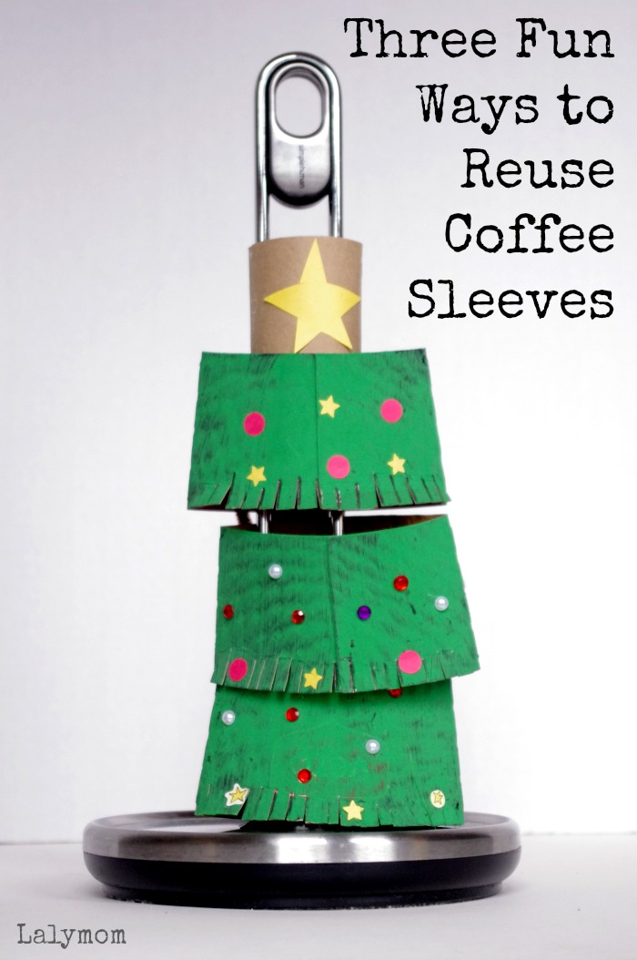 Use a coffee sleeve to stamp patterns on paper - makes awesome gift wrap and great for kids. Fine motor skills practice by squeezing the sleeve to alter the shape.