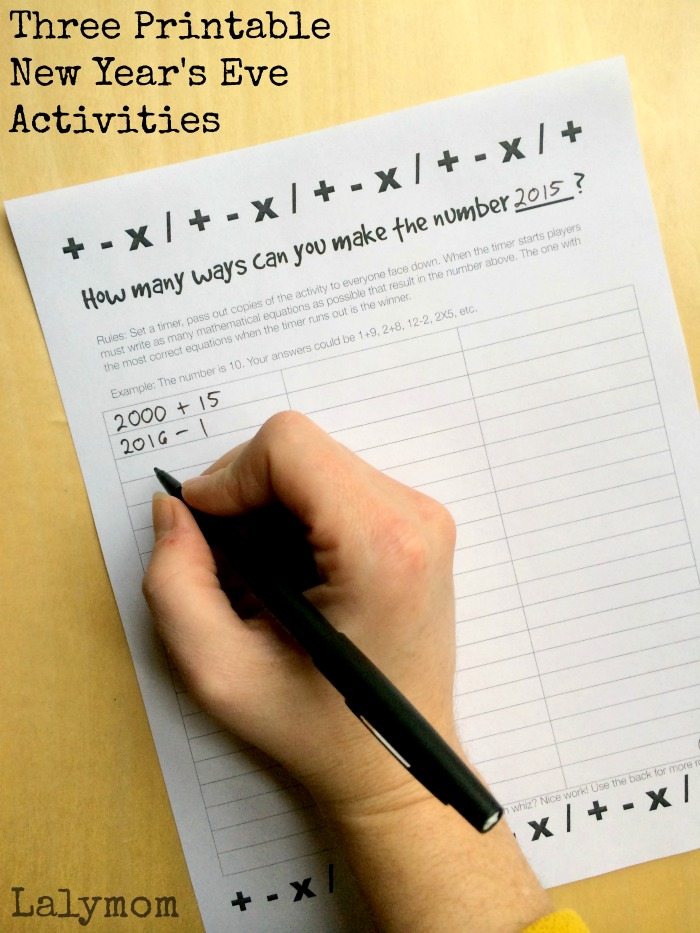 New Year's Eve ideas for kids - Printable Math Activity - Lalymom.com