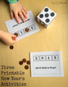 Printable Roll-a-Year New Year's Eve Activity and other printable games on Lalymom.com