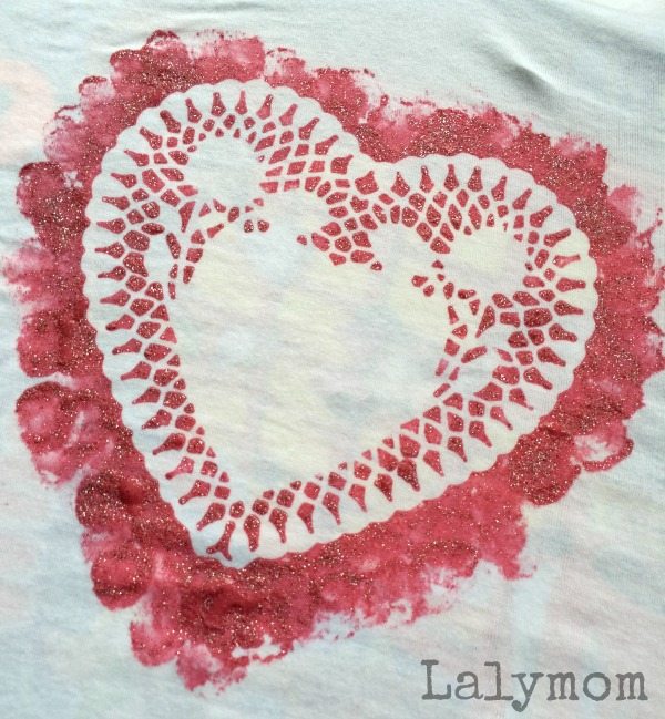 DIY Doily Valentine's Day T-Shirt - what a cool kid made shirt idea!