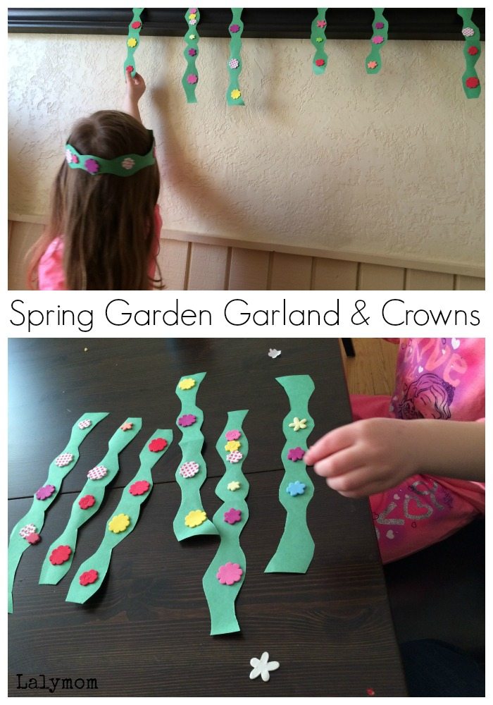Spring Crafts for Preschoolers - Garden Garland - perfect for decorations, crowns and bracelets! From Fine Motor Fridays
