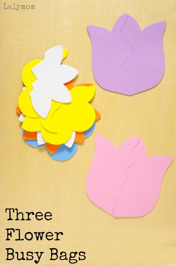 Three Fun Flower Busy Bags- Part of the Busy Bags Blog Hop! This month's theme is Spring- click through to see all the busy bag ideas!