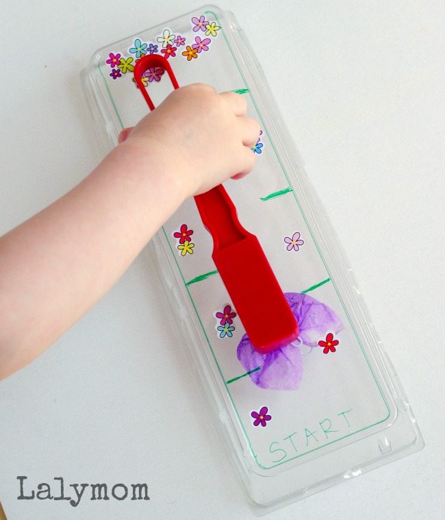Easy Recycled Toy - Spring Magnet Maze - What a fun idea for a magnet unit or butterfly study!