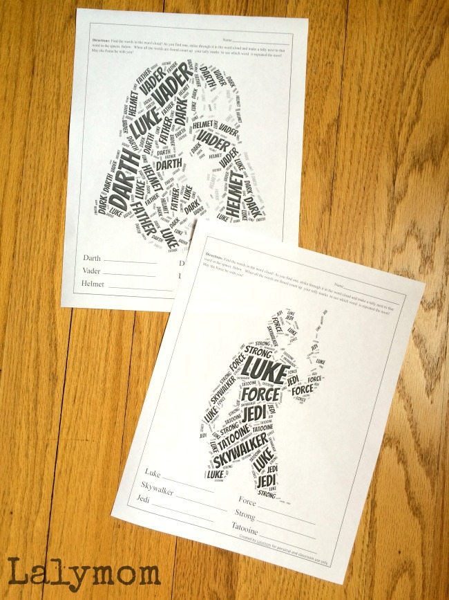 Printable Star Wars Activities Worksheets - What a fun word search using word clouds!
