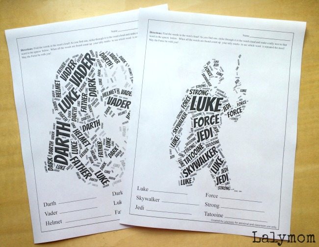 Star Wars Printable Word Cloud Worksheets for May the Fourth