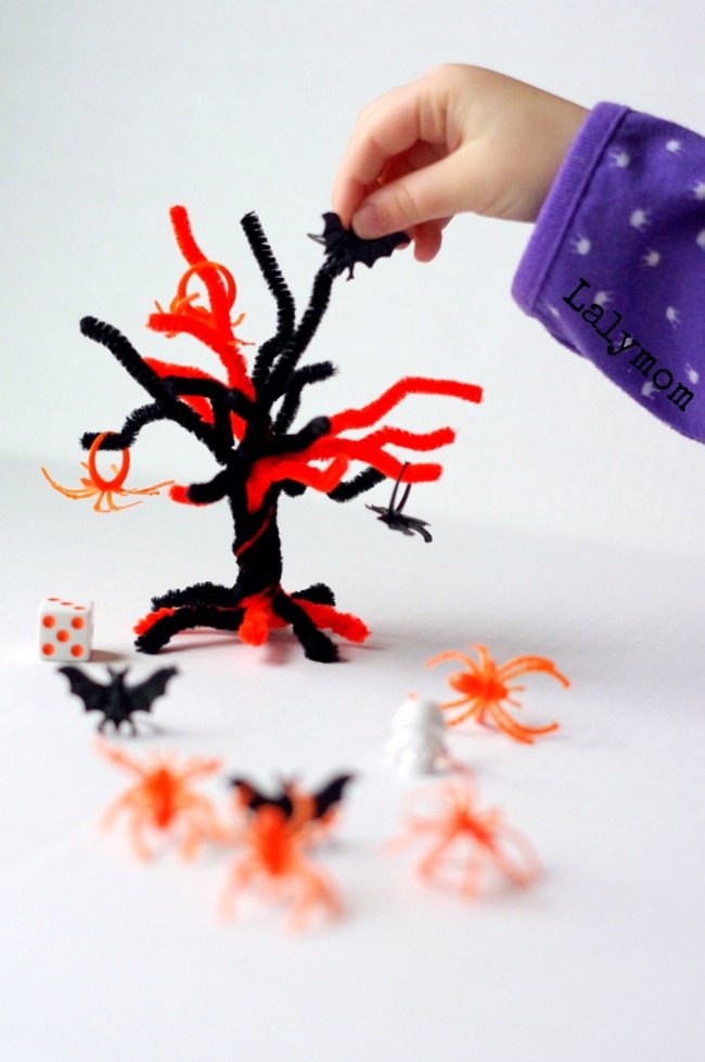 Math Topple Tree Game for Halloween - Kids will love this simple math activity. Low prep and adaptable for various ages.