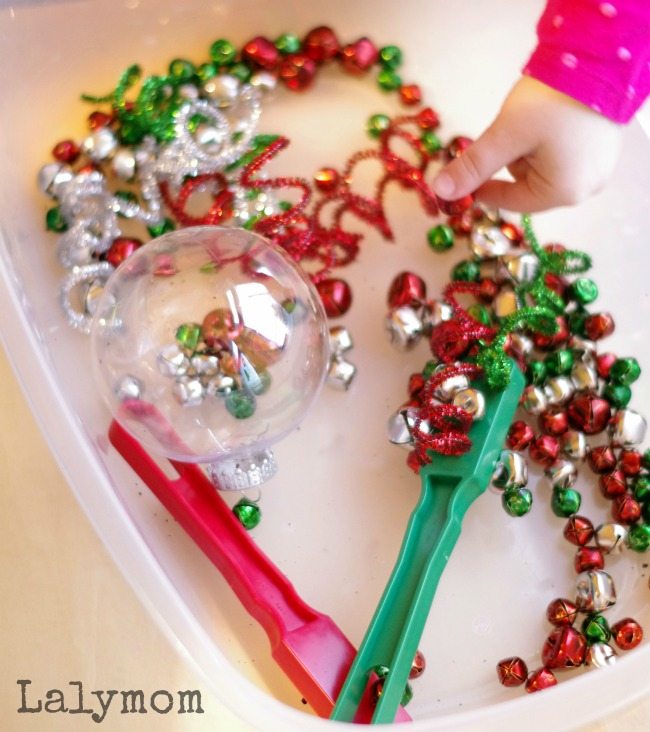 Jingle Bells Christmas Sensory Bin for Kids - Perfect to explore magnets at Christmas time and to explore music as well as syllable break down!