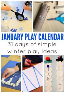January Activities for Kids - Monthly Play Calendar - Simple winter themed play ideas from winter themed crafts, fun outside play and indoor boredom busters.