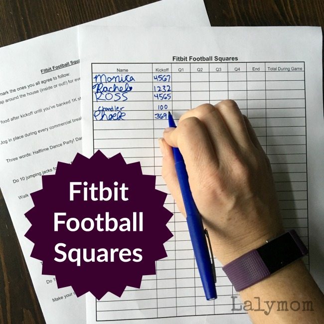 Fitbit football squares- A free printable to make sure you get your steps during the big game!