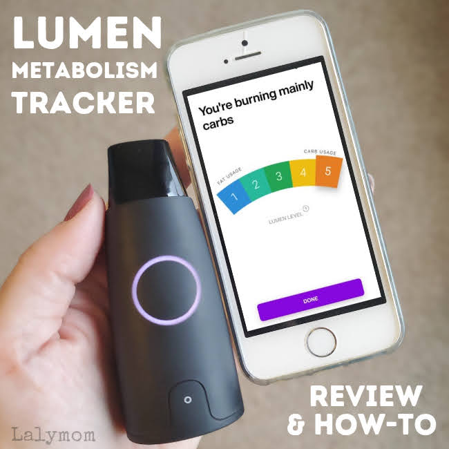 Text reads Lumen Metabolism Tracker Honest Review and How-To. Photo of hand holding small black Lumen tracker next to an iPhone