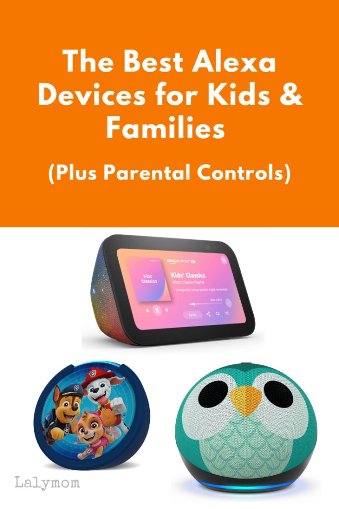 Picture of amazon alexa devices with the words (Plus Parental Controls)